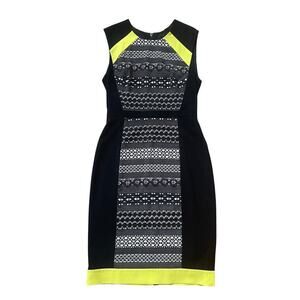 BCBGMAXAZRIA Size 4 Sheath Dress | Neon Trim, Y2K inspired Colorblock, Career